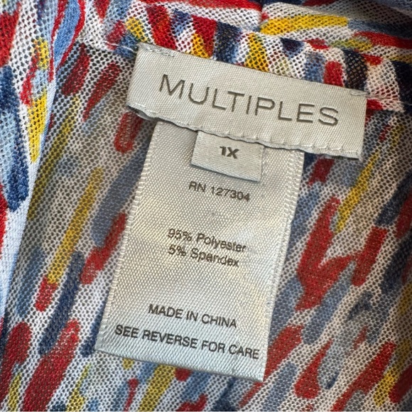 Multiples Colorful Patterned Open Front Mesh Cardigan Artsy Flare Sleeves 1X - Picture 6 of 6